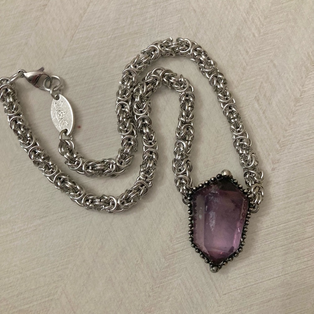 Handmade maille gemstone amethyst crystal chain necklace - Picture 13 of 16